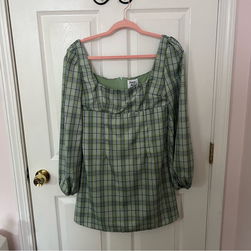 Plaid Green/Blue Long Sleeve Baby Doll Dress size US 6